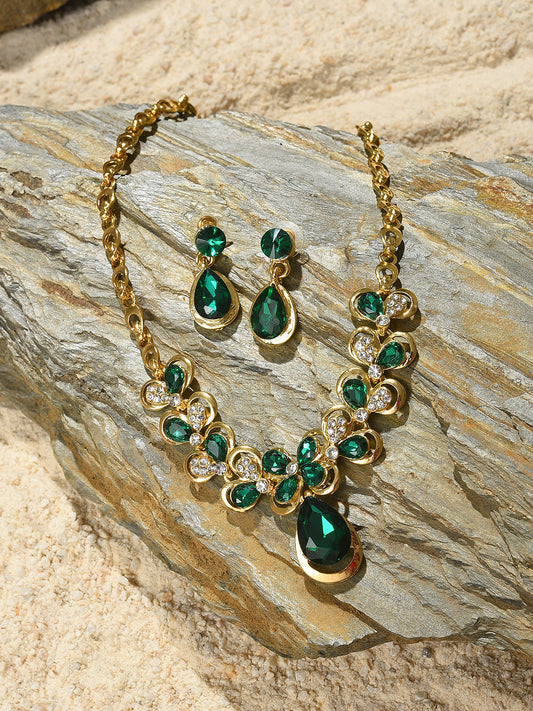 Gold Plated Designer Stone Necklace and Earring Set Jewellery Set