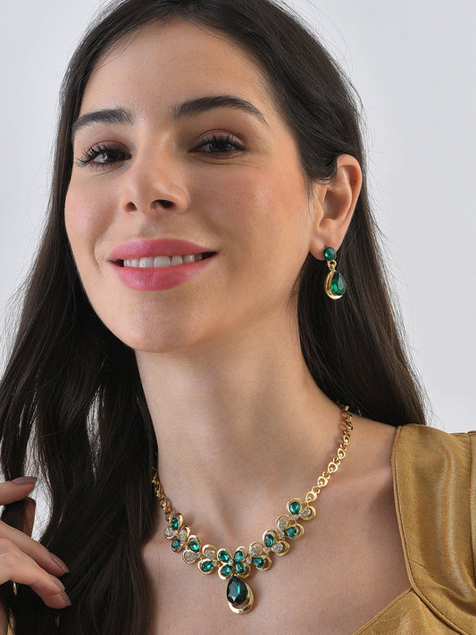 Gold Plated Designer Stone Necklace and Earring Set Jewellery Set