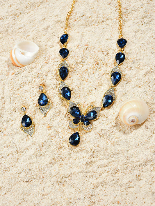 Gold Plated Designer Stone Necklace and Earring Set Jewellery Set