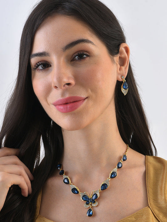 Gold Plated Designer Stone Necklace and Earring Set Jewellery Set