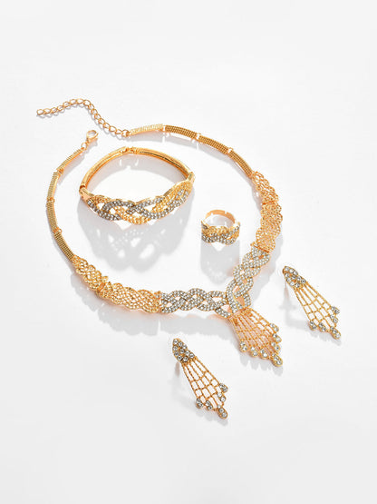 Gold Plated Designer Stone Necklace, Earrings, Bracelet and Ring Set Jewellery Set