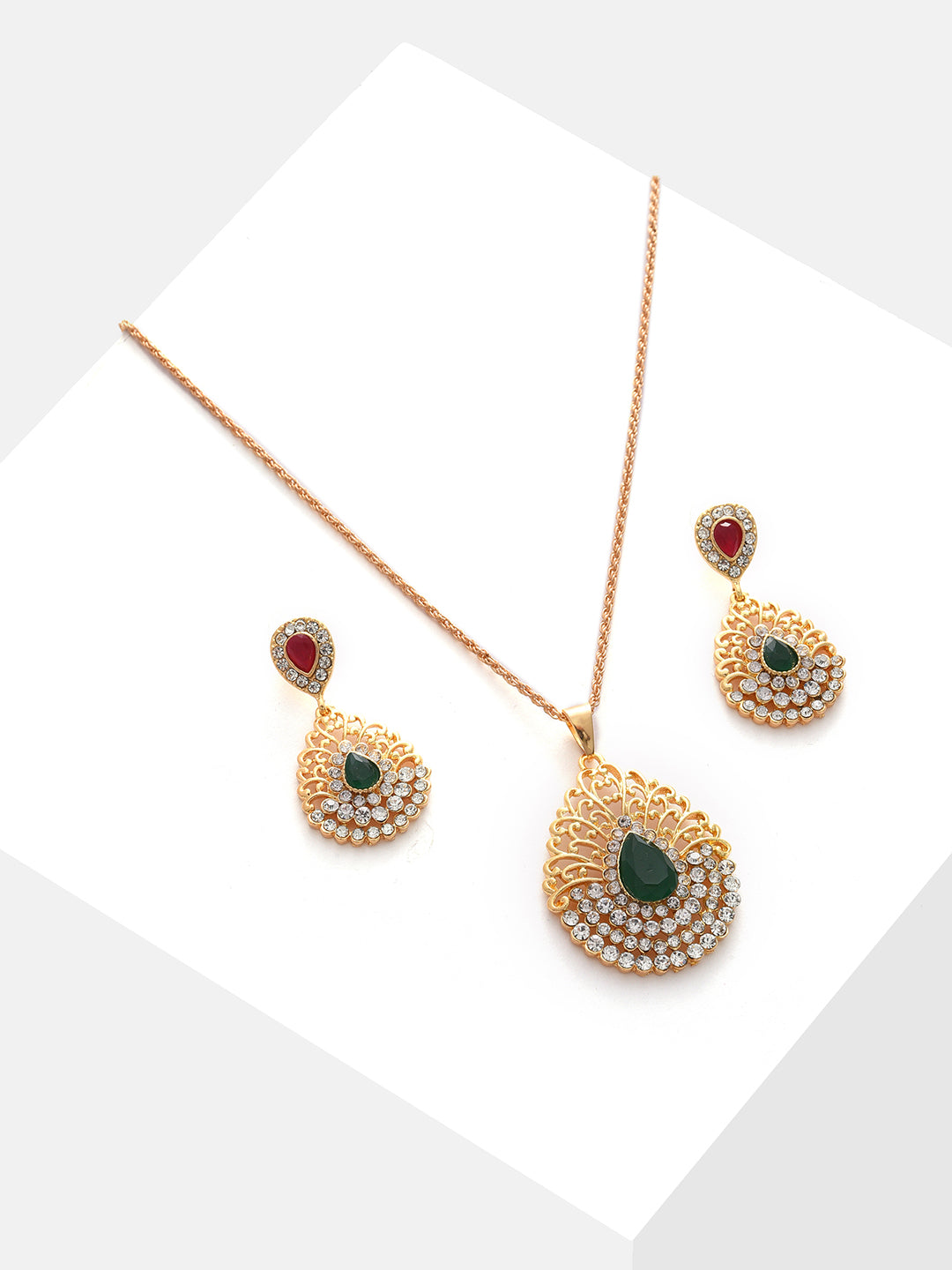 Gold Plated Designer Stone Necklace and Earring Set Jewellery Set