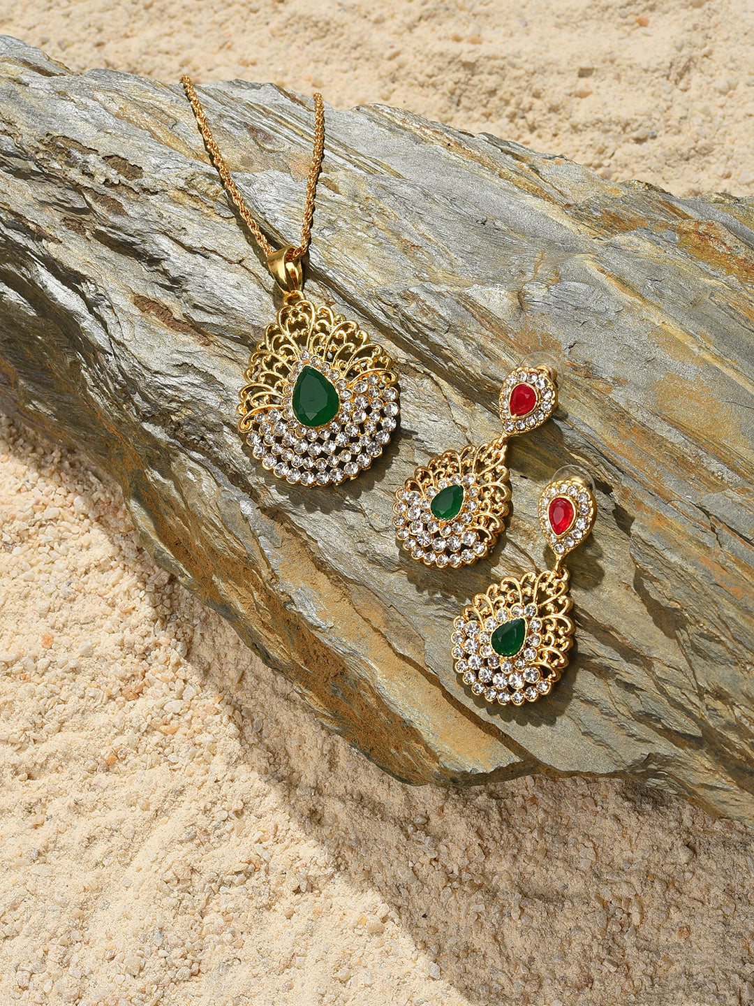 Gold Plated Designer Stone Necklace and Earring Set Jewellery Set