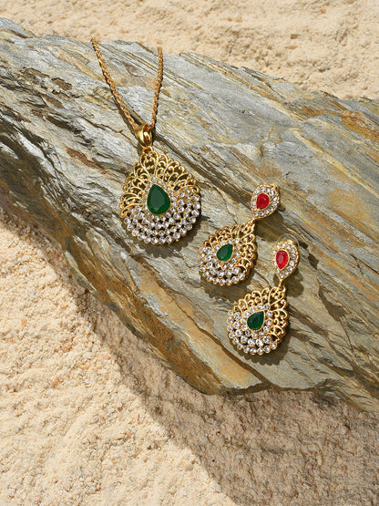 Gold Plated Designer Stone Necklace and Earring Set Jewellery Set