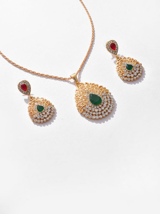 Gold Plated Designer Stone Necklace and Earring Set Jewellery Set