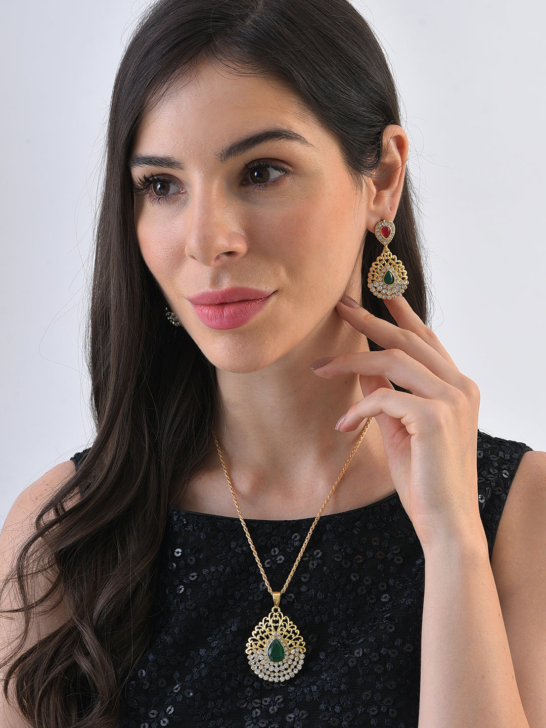 Gold Plated Designer Stone Necklace and Earring Set Jewellery Set