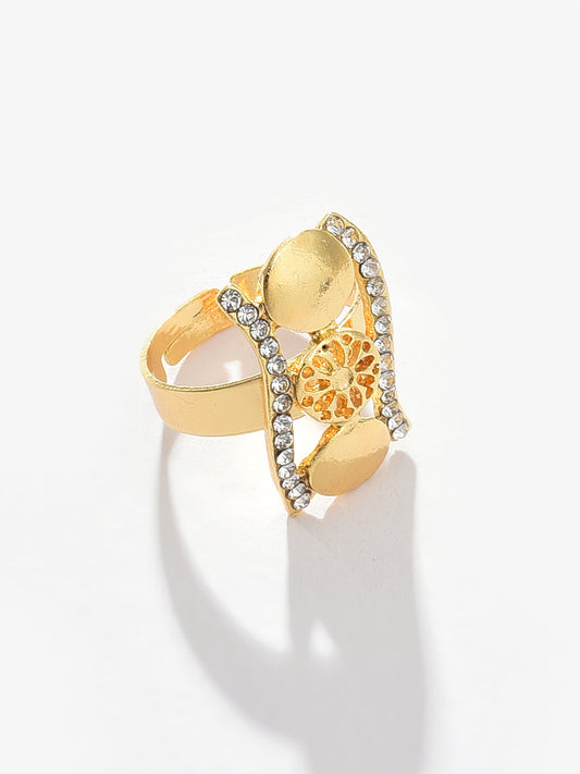 Gold Plated Designer Stone Necklace, Earrings, Bracelet and Ring Set Jewellery Set