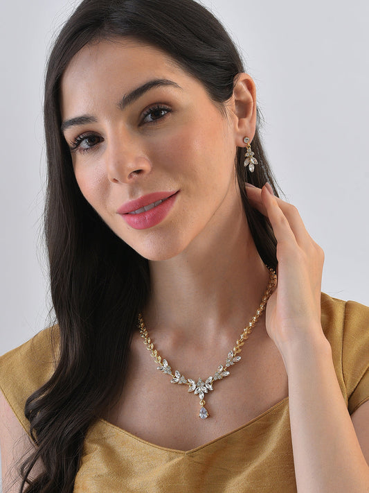 Gold Plated Designer Stone Necklace and Earring Set Jewellery Set