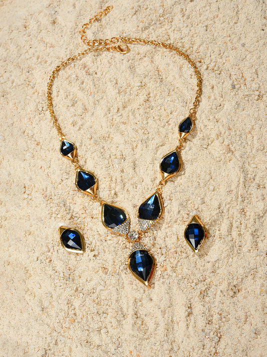 Gold Plated Designer Stone Necklace and Earring Set Jewellery Set
