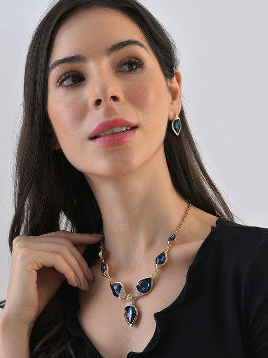 Gold Plated Designer Stone Necklace and Earring Set Jewellery Set