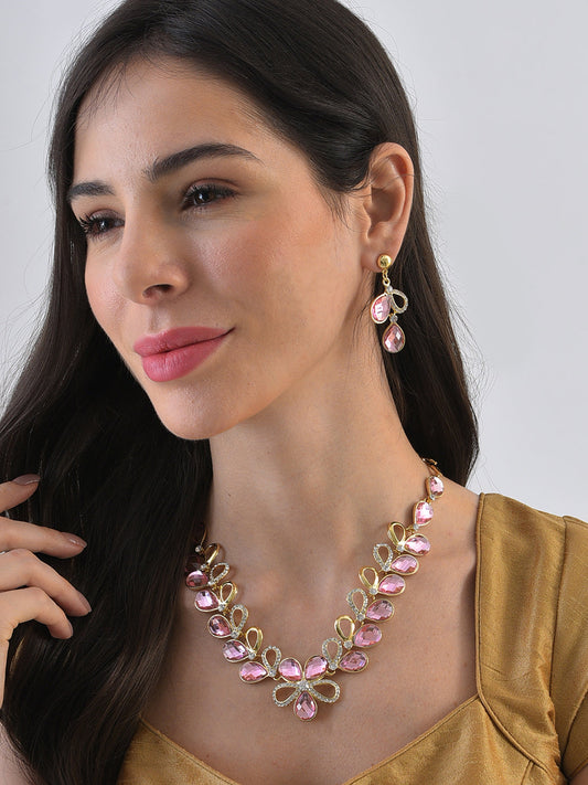 Gold Plated Designer Stone Necklace and Earring Set Jewellery Set