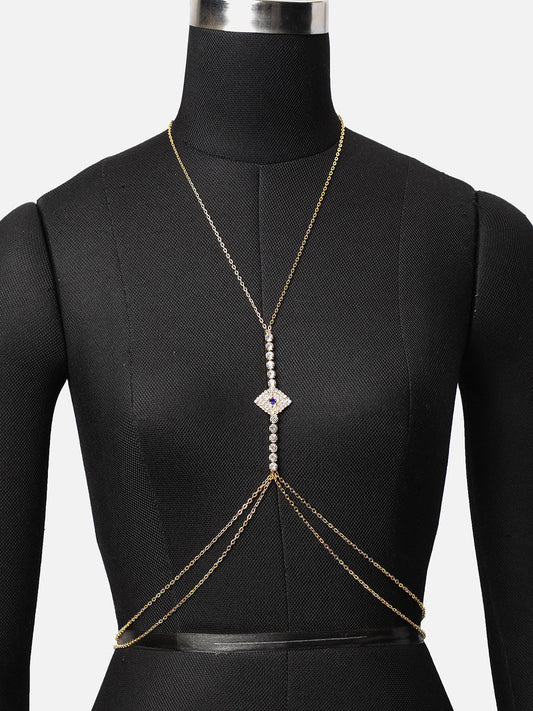 Sohi Eccentric Party Fancied Gem Studded Gold Plated Body Chain