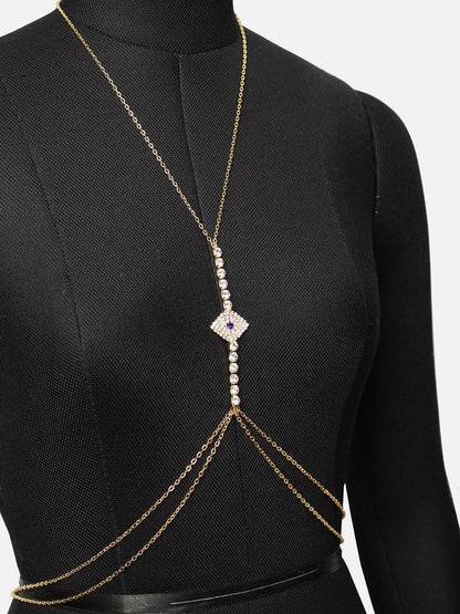 Sohi Eccentric Party Fancied Gem Studded Gold Plated Body Chain