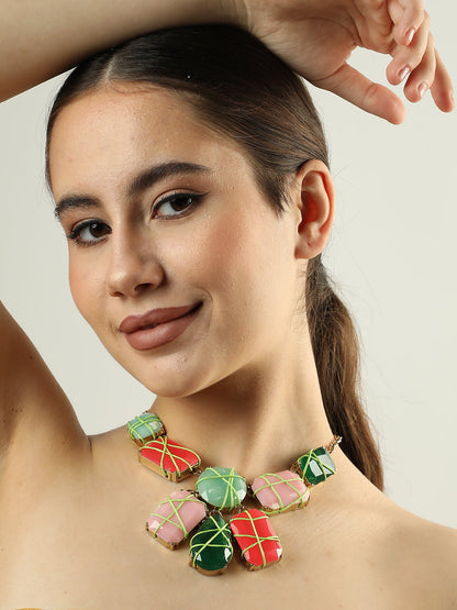 Gold Plated Designer Stone Necklace
