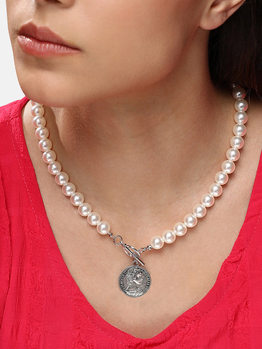 Women's The Coin Collar Necklace - Pearl White