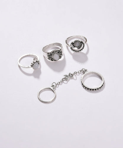 Pack of 4 Silver Plated Designer Stone Ring