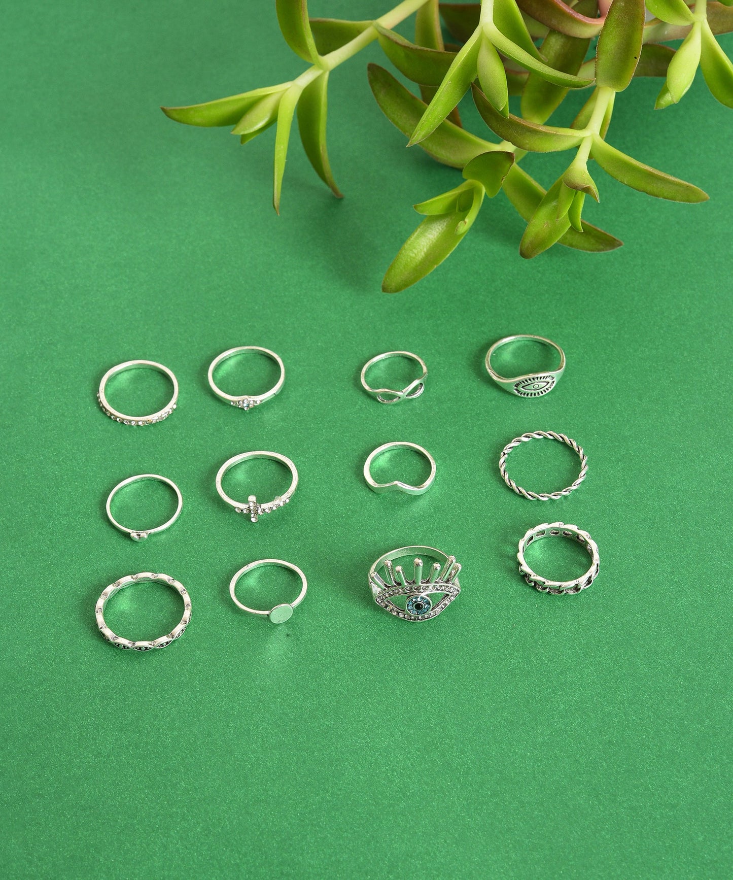 Pack of 12 Silver Plated Designer Stone Ring