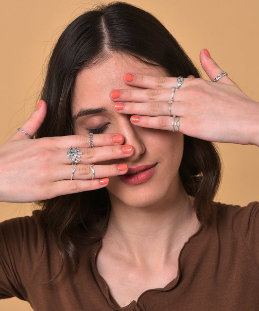 Pack of 12 Silver Plated Designer Stone Ring