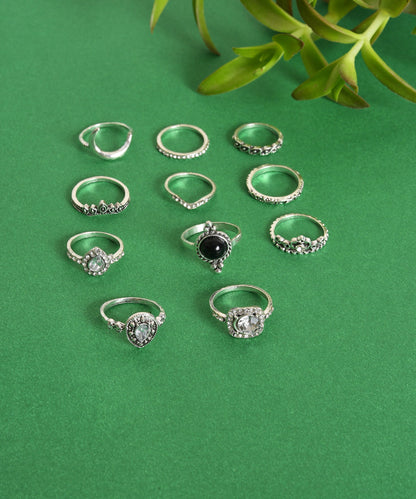 Pack of 11 Silver Plated Designer Stone Ring