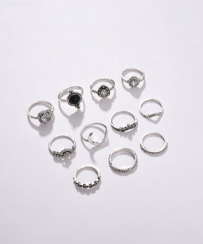 Pack of 11 Silver Plated Designer Stone Ring