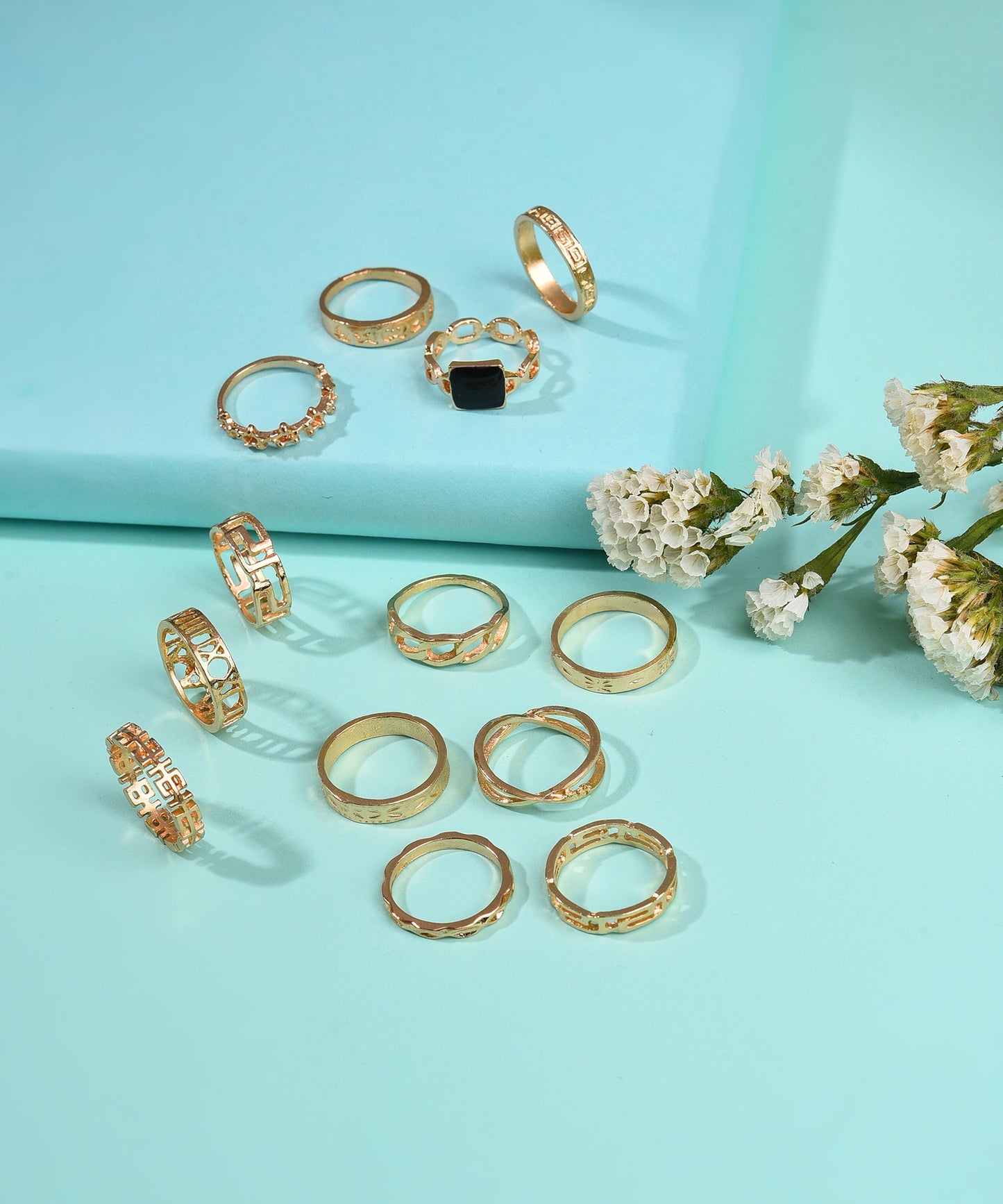 Pack of 13 Gold Plated Designer Stone Ring