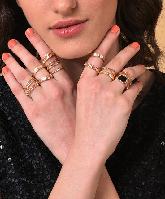 Pack of 13 Gold Plated Designer Stone Ring