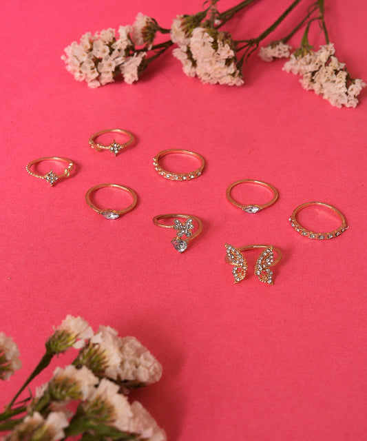 Pack of 8 Gold Plated Designer Stone Ring