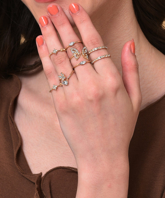 Pack of 8 Gold Plated Designer Stone Ring
