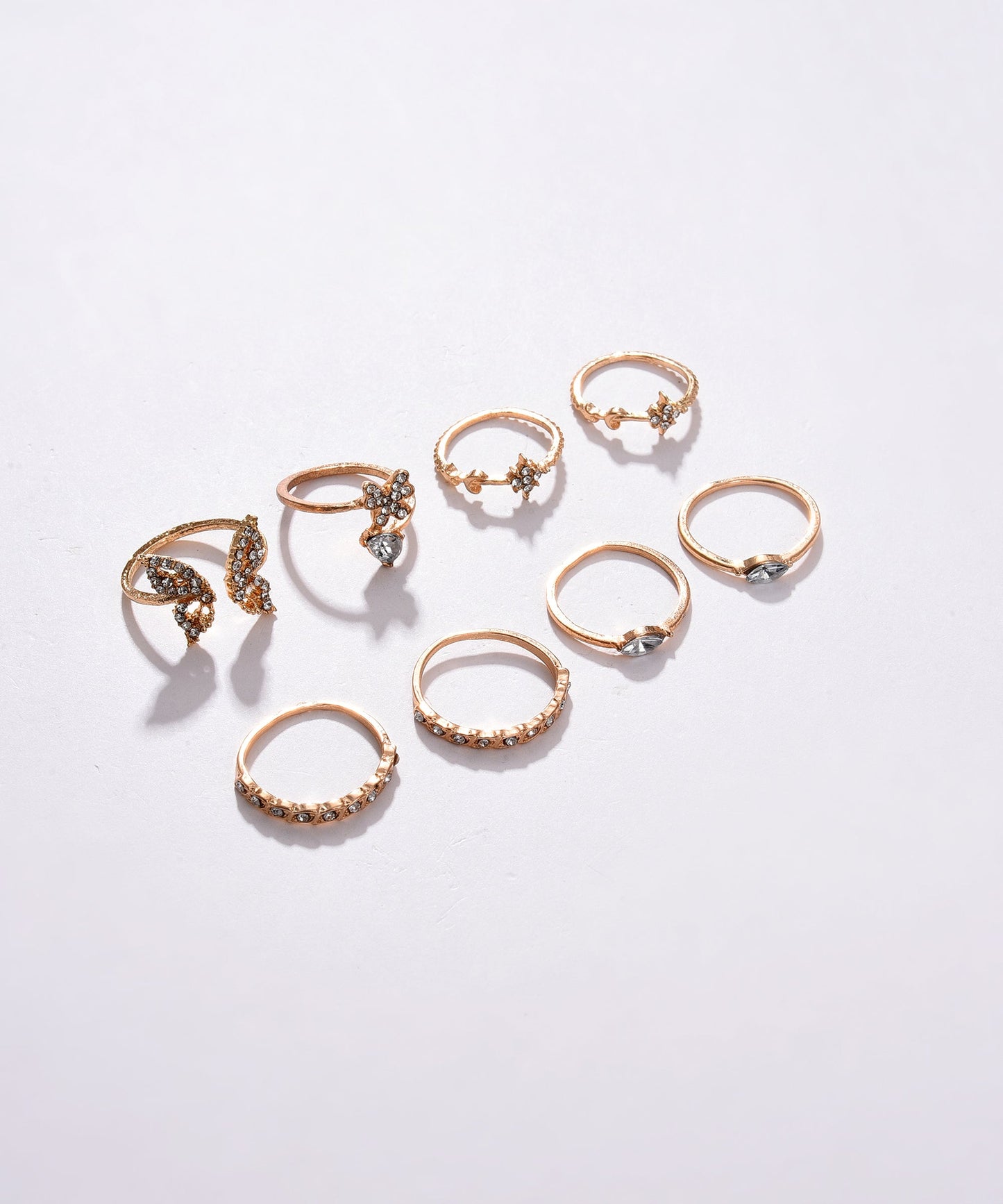 Pack of 8 Gold Plated Designer Stone Ring