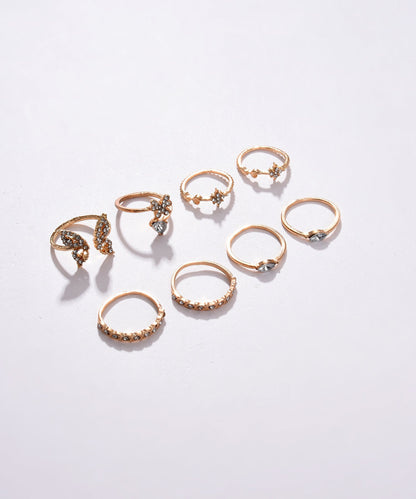 Pack of 8 Gold Plated Designer Stone Ring
