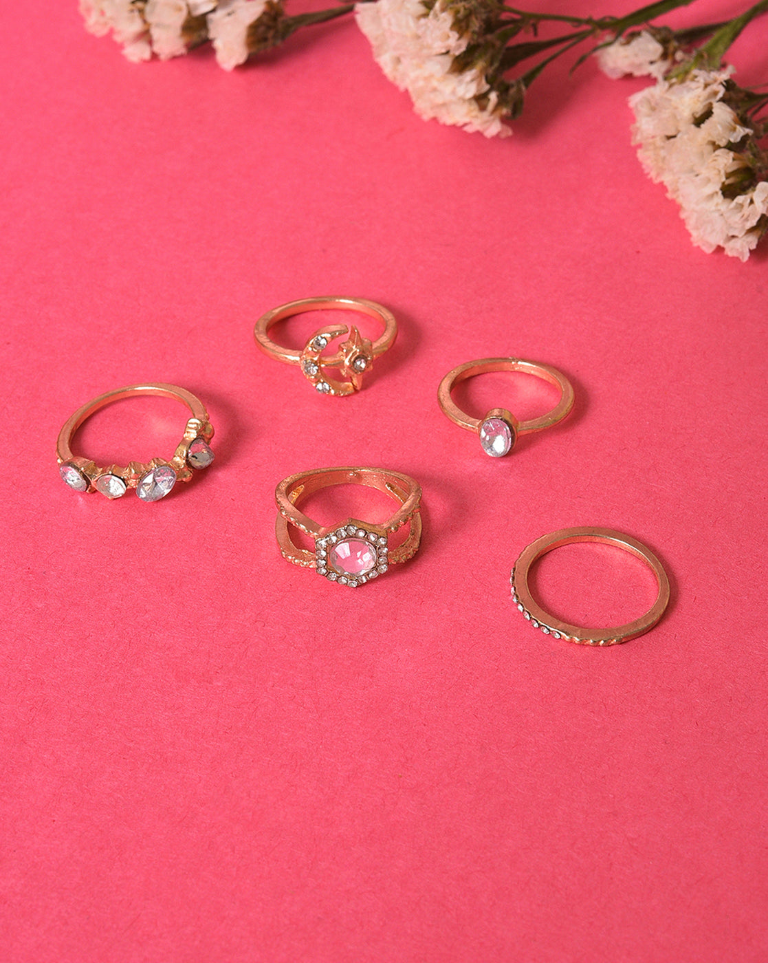 Pack of 5 Gold Plated Designer Stone Ring