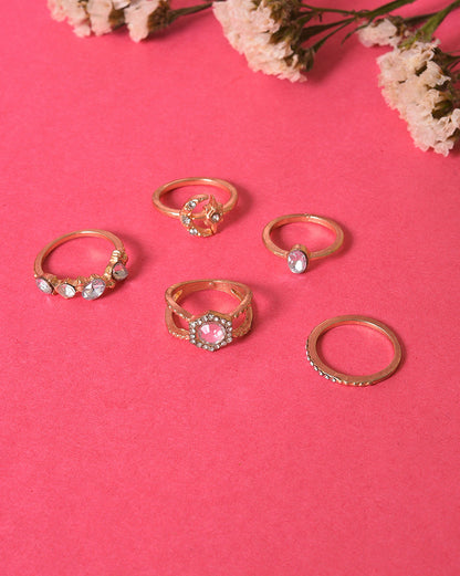 Pack of 5 Gold Plated Designer Stone Ring