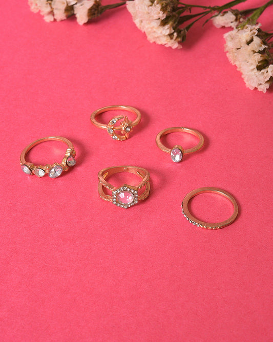 Pack of 5 Gold Plated Designer Stone Ring