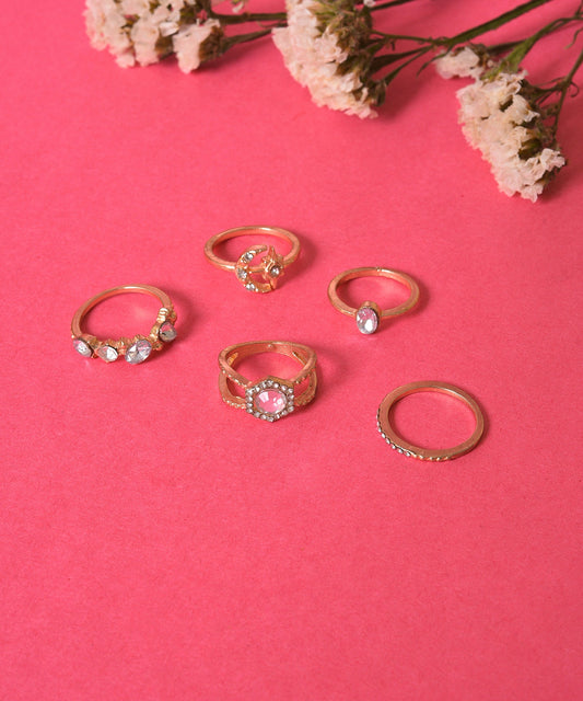 Pack of 5 Gold Plated Designer Stone Ring