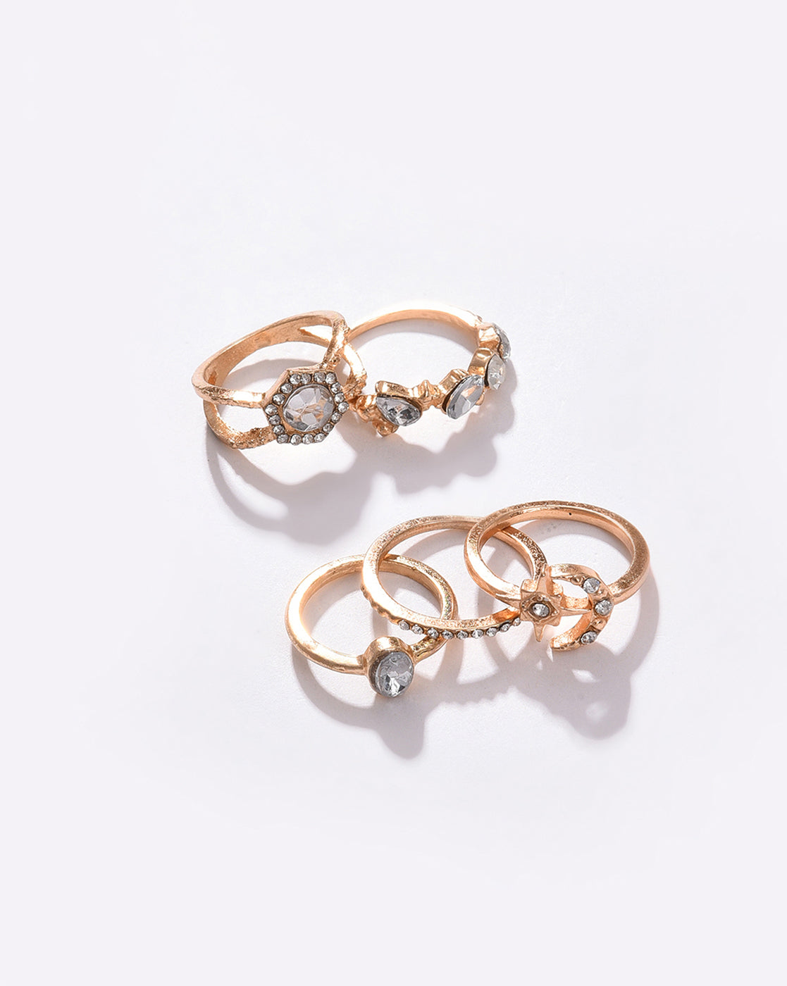 Pack of 5 Gold Plated Designer Stone Ring