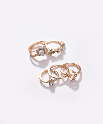 Pack of 5 Gold Plated Designer Stone Ring