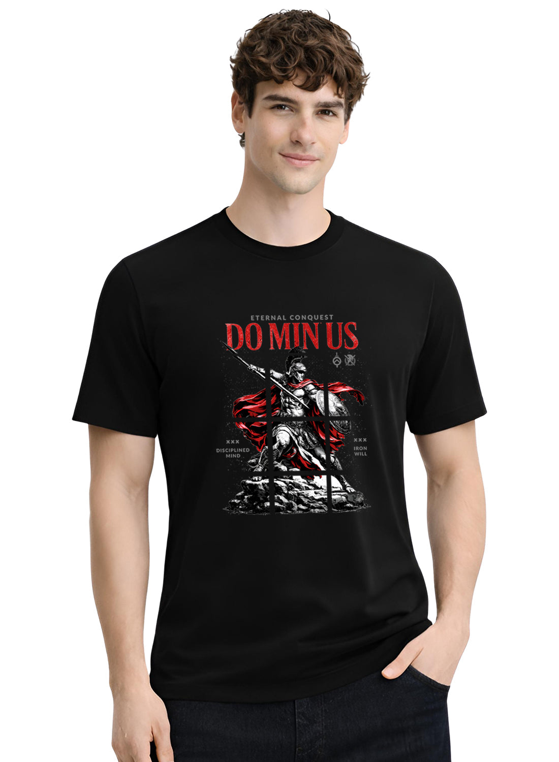 ADRO Mens Dominus Warrior Legacy Printed T-Shirt for Men | Cotton Printed Tshirt | Regular Fit Casual T-Shirts | Summer Tshirts Black