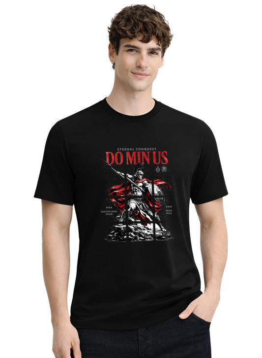 ADRO Mens Dominus Warrior Legacy Printed T-Shirt for Men | Cotton Printed Tshirt | Regular Fit Casual T-Shirts | Summer Tshirts Black