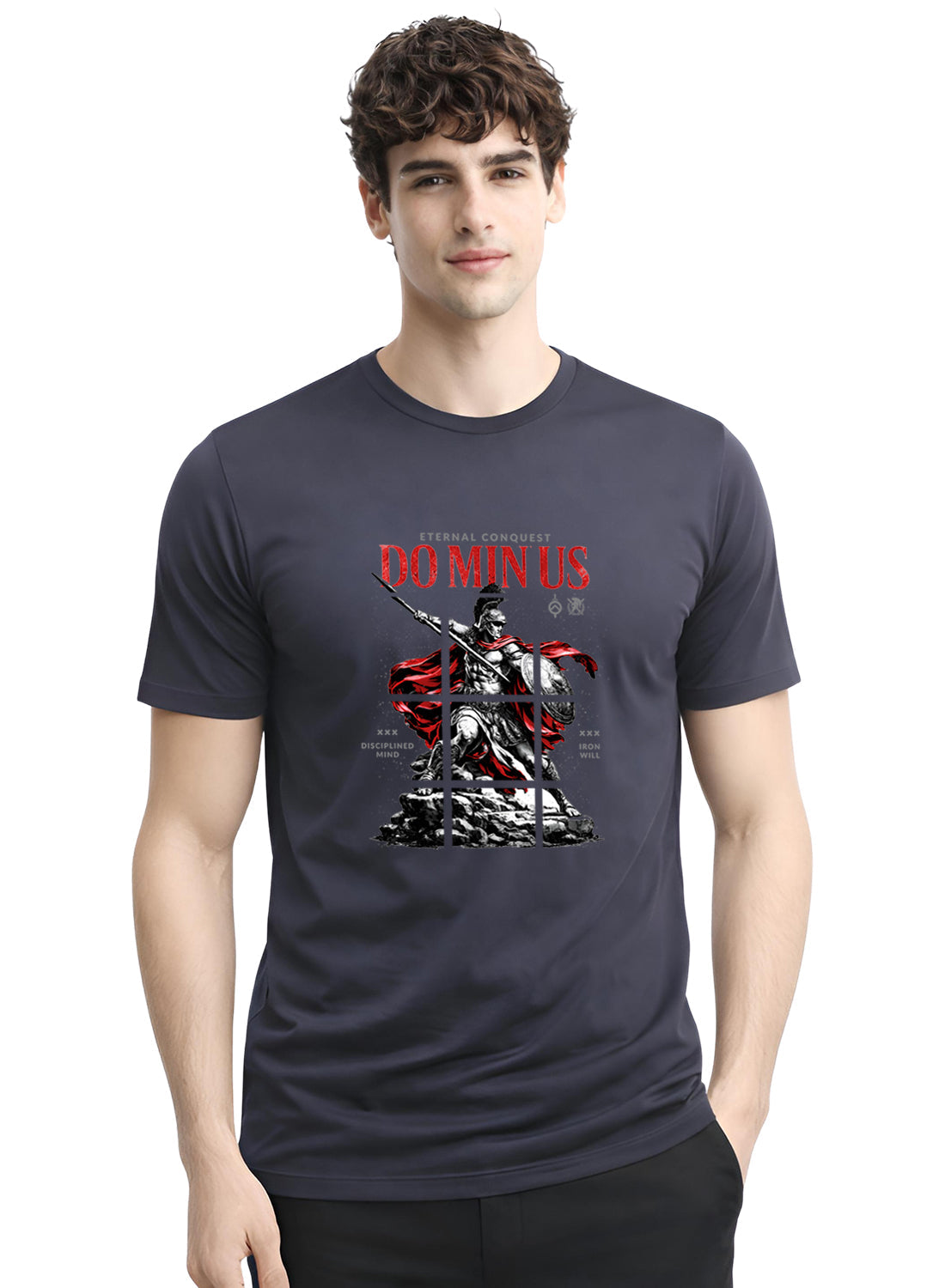 ADRO Mens Dominus Warrior Legacy Printed T-Shirt for Men | Cotton Printed Tshirt | Regular Fit Casual T-Shirts | Summer Tshirts Dark Grey