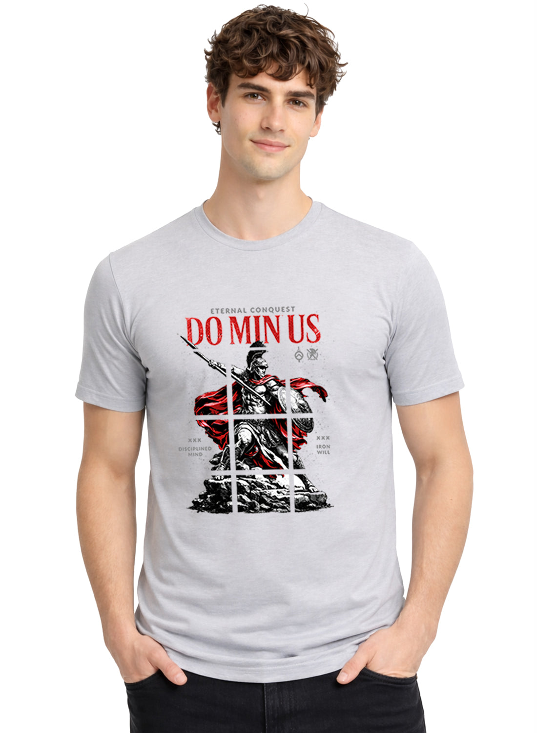 ADRO Mens Dominus Warrior Legacy Printed T-Shirt for Men | Cotton Printed Tshirt | Regular Fit Casual T-Shirts | Summer Tshirts Grey