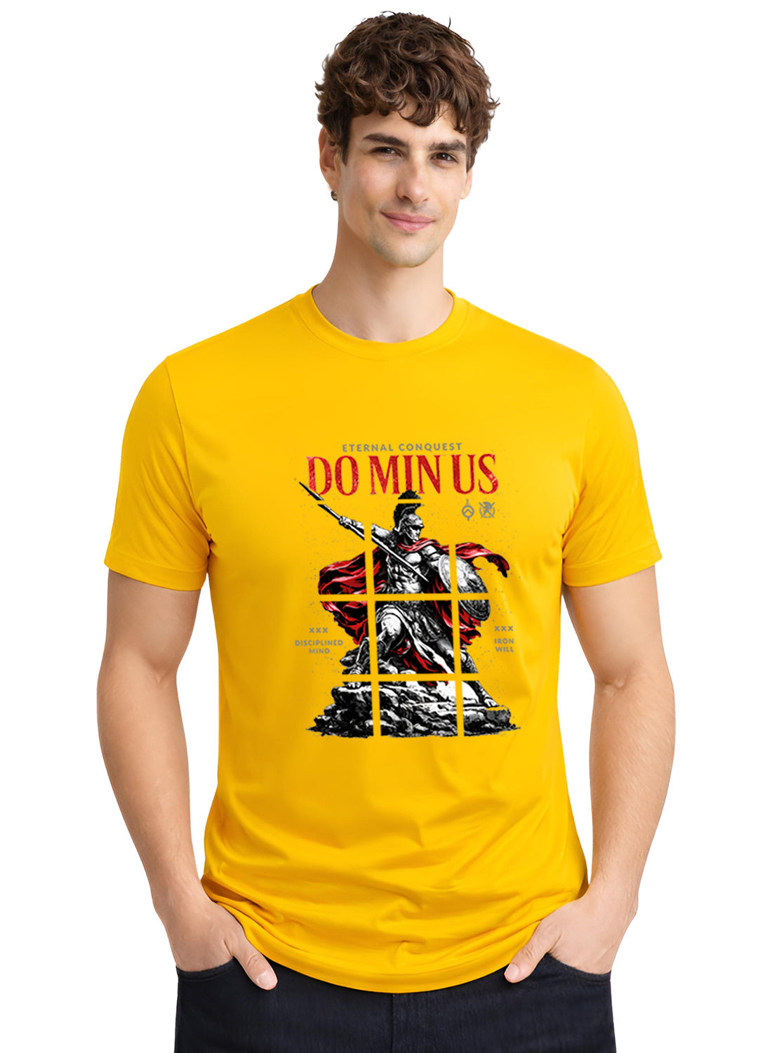 ADRO Mens Dominus Warrior Legacy Printed T-Shirt for Men | Cotton Printed Tshirt | Regular Fit Casual T-Shirts | Summer Tshirts Mustard