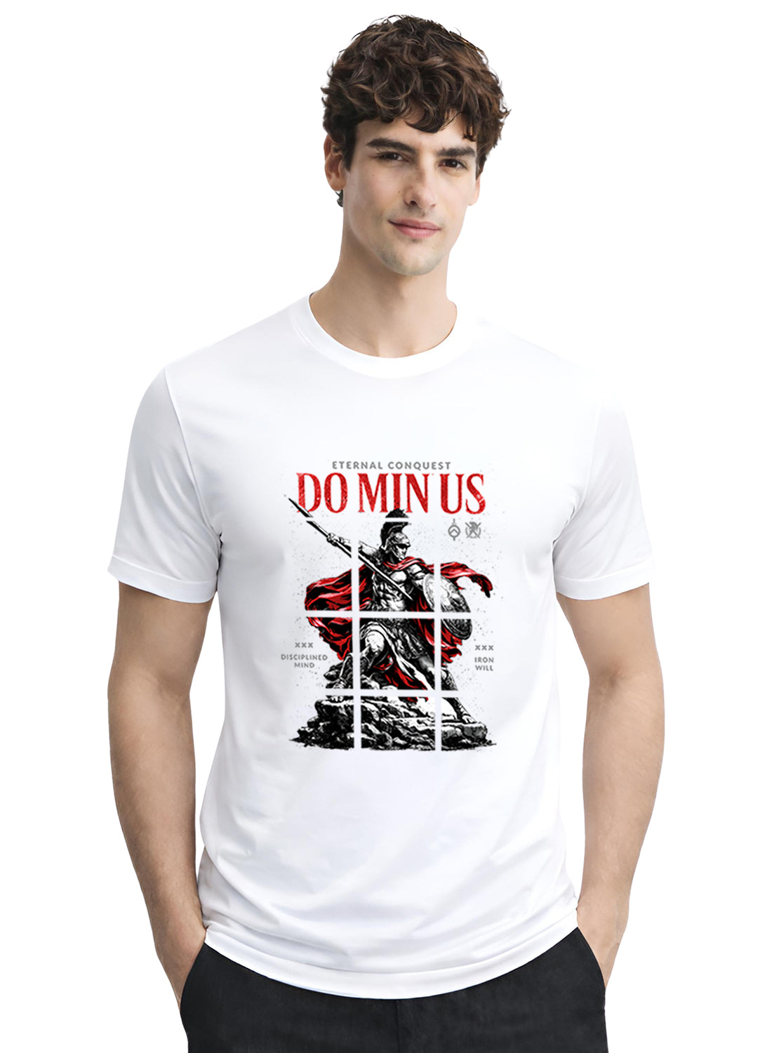 ADRO Mens Dominus Warrior Legacy Printed T-Shirt for Men | Cotton Printed Tshirt | Regular Fit Casual T-Shirts | Summer Tshirts White