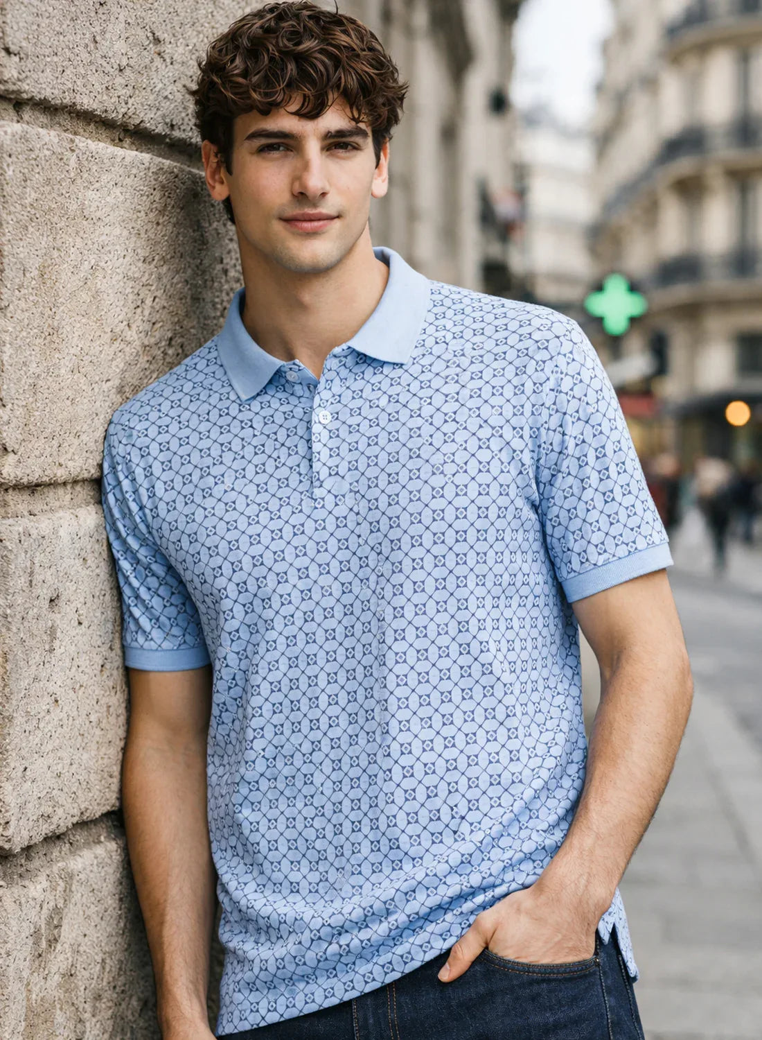 Adro Polo T-Shirt for Men | Allover Printed Polo T Shirt | Cotton Polo Tshirt