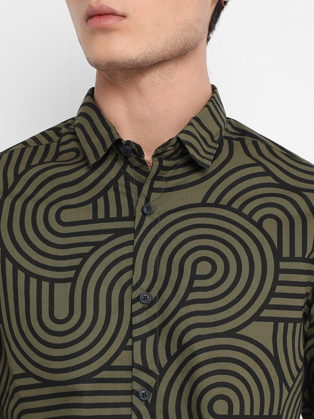 Men's Olive Green Parallel Swirl Shirt