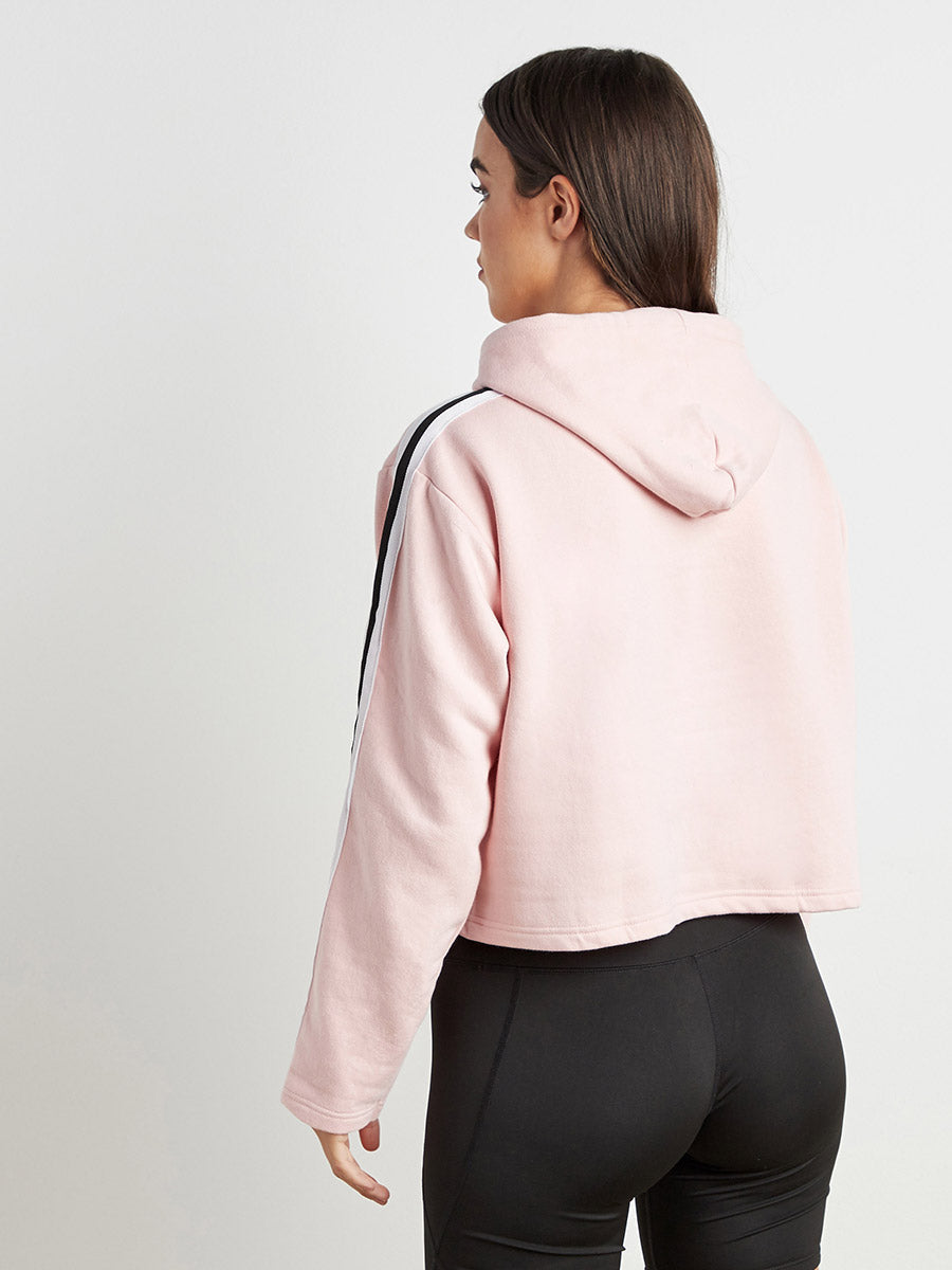Cropped Hoodie With Contrast Striped Sleeve