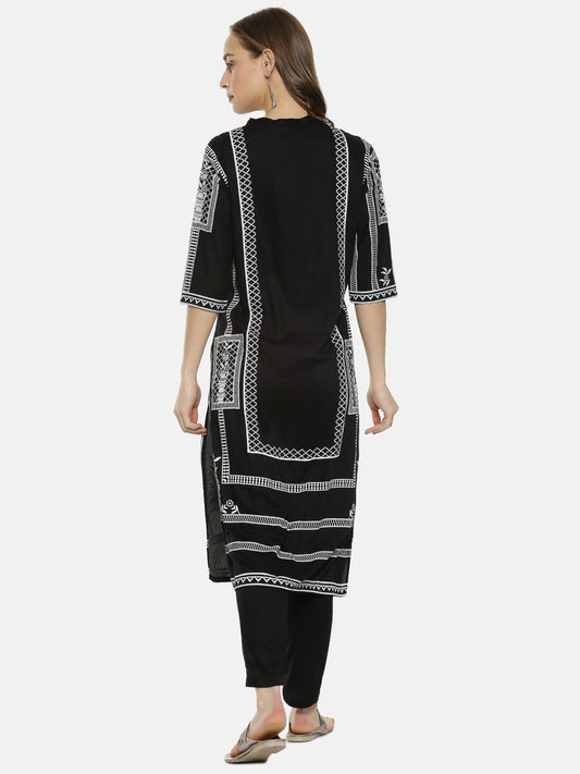 Geometric Print Kurta With Trousers Set