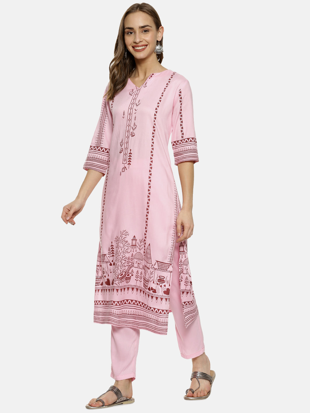 Landscape Block Kurta With With Trousers Set
