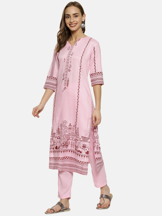 Landscape Block Kurta With With Trousers Set