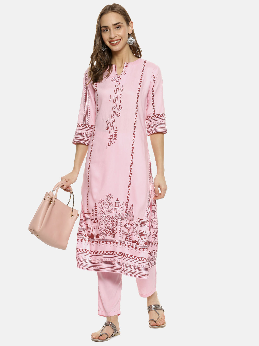 Landscape Block Kurta With With Trousers Set