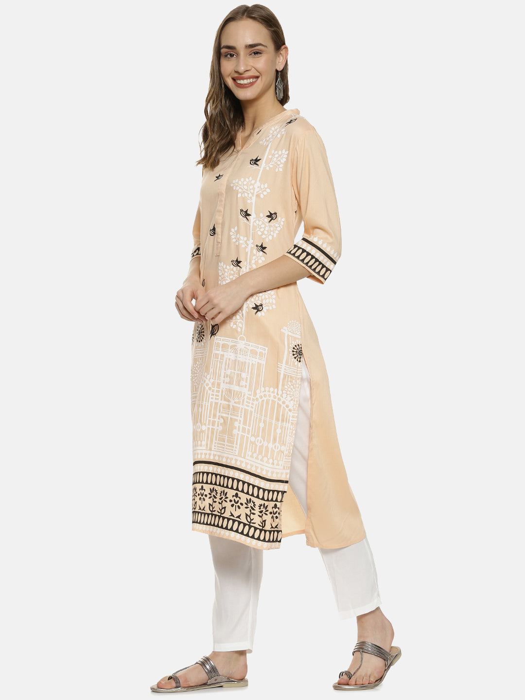 Bird Print Kurta With Trousers Set